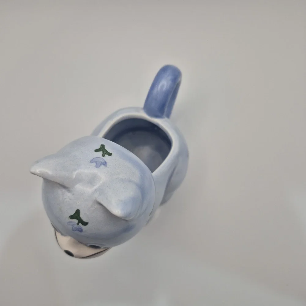 Vintage Otagiri Blue Floral & Ribbon Kitty Cat Cream Pitcher 5